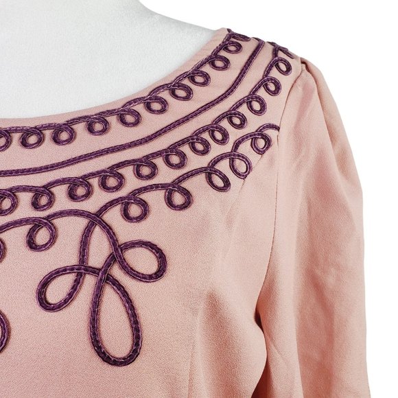 Umgee Pink Pleated A-Line Dress w/ Swirly Appliqué & Cold Shoulder Sleeve, Sz M - Picture 9 of 11